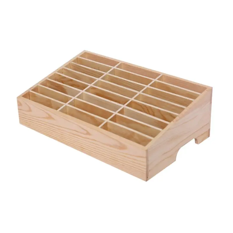 Caja de almacenamiento de madera, organizador de 24 rejillas, soporte para teléfono móvil, caja de almacenamiento, soporte para teléfono