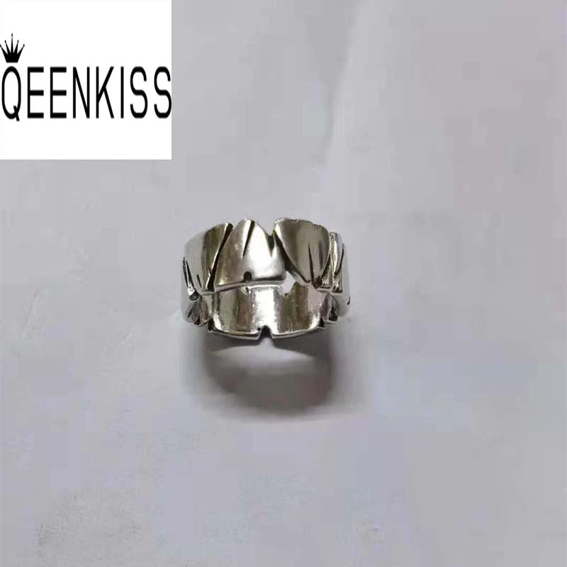 

QEENKISS RG6646 Fine Jewelry Wholesale Fashion Single Male Man Birthday Wedding Gift Retro Stone 925 Sterling Silver Open Ring