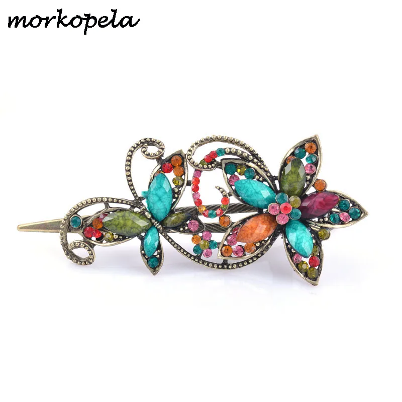 Morkopela Vintage Flower Hair Clip Metal Hair Claw Crab Big Women Banquet Hair Accessories Rhinestone Hair Jewelry