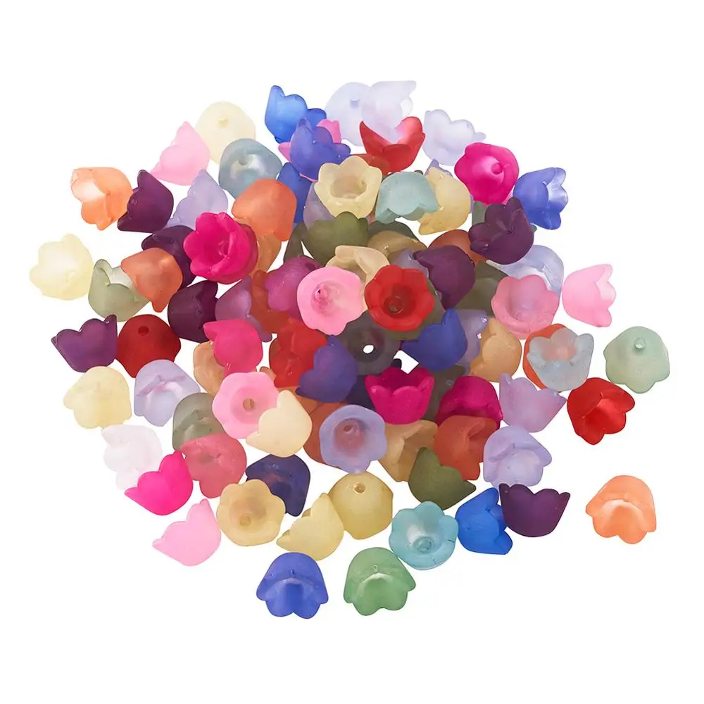 200Pcs Mixed Frosted Acrylic Flower Bead Caps Loose Spacer Beads for Dangle Pendants Earring Bracelet Necklace Jewelry Making