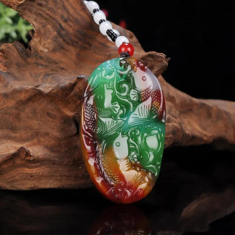 Xinjiang-colgante de Jade colorido con pez para hombre y mujer, cadena de suéter con deseos de tres peces, Natural, Gobi, para años