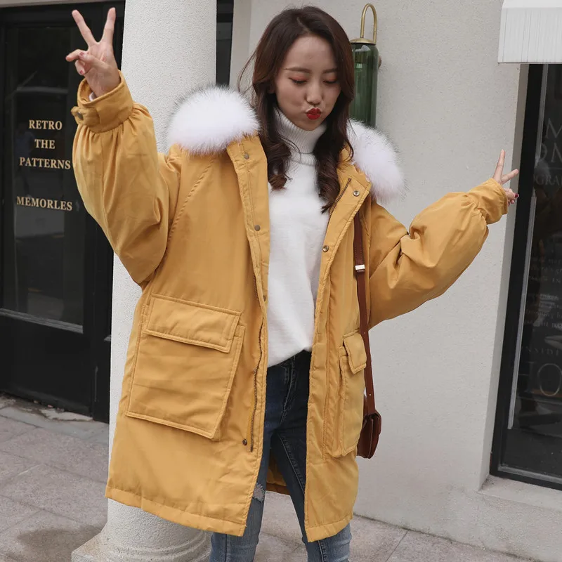 Winter White Duck Down Jacket Woman Hooded Long Thick Warm Down Parka Real Fur Loose Outwear Down Coat Female LWL1182