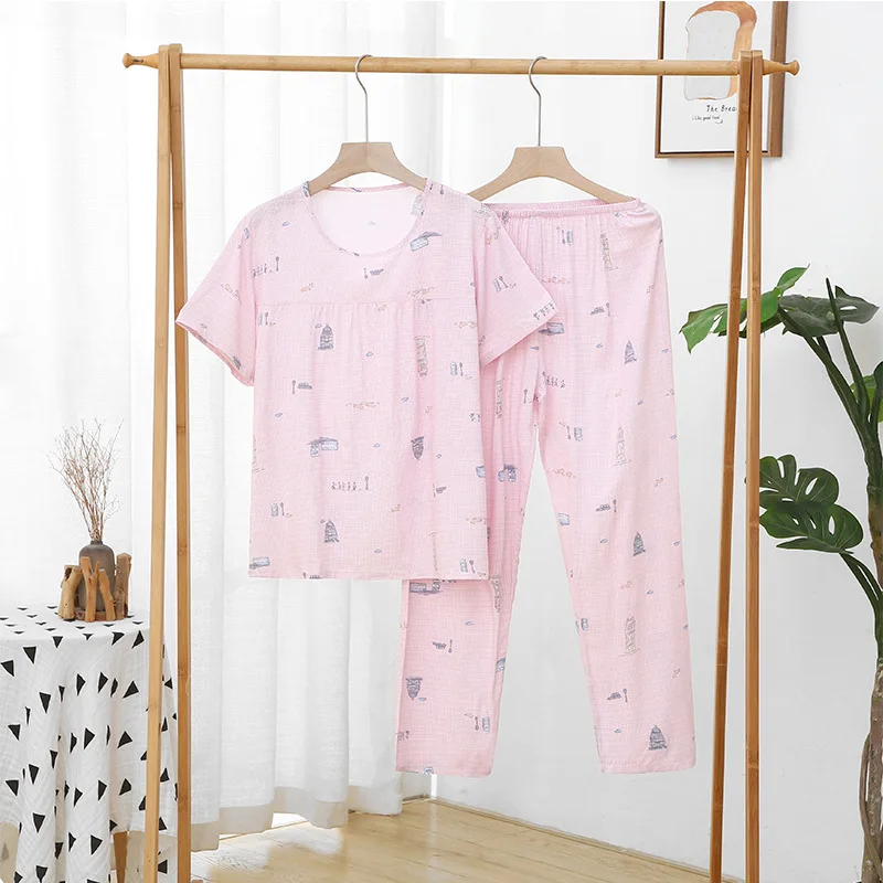 Zomer Pyjama Set Vrouwen Comfortabel Katoen Viscose Contrasterende Kleur Pyjama Korte Mouw Tops Met Lange Broek Dames Pj Set