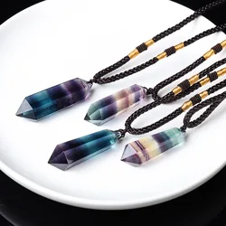 Natural Corlorful Rainbow Fluorite Quartz Double Point Crystal Pendant Necklace Chakra Healing Stone Charm Jewelry Gifts
