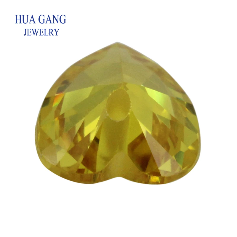 Yellow Loose CZ With Hole AAAAA Heart Shape Cubic Zirconia Stone Loose For DIY Jewelry Making Zircon4x4~12x12mm High Quality