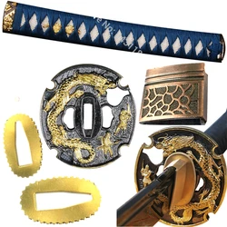 Japanese Samurai Sword Katana/Wakizashi/Tanto Guard Accessory Set Kirsite Dragon Tsuba+Menuki+Fuchi+Kashira+Handle+Habaki+Seppa
