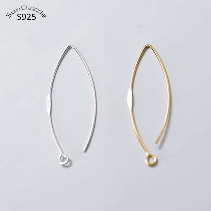 Genuine Real Solid 925 Sterling Silver Earring Hooks Gold Ear Wire Settings for Making Earrings Jewelry Findings Components 30mm