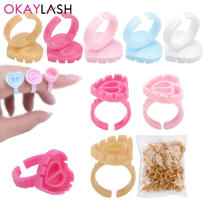 Wholesale 100Pcs Heart Eyelash Extension Glue Ring Holder Eye Lash Fans Flowering Quick Blossom Cup Tattoo Pigment Container