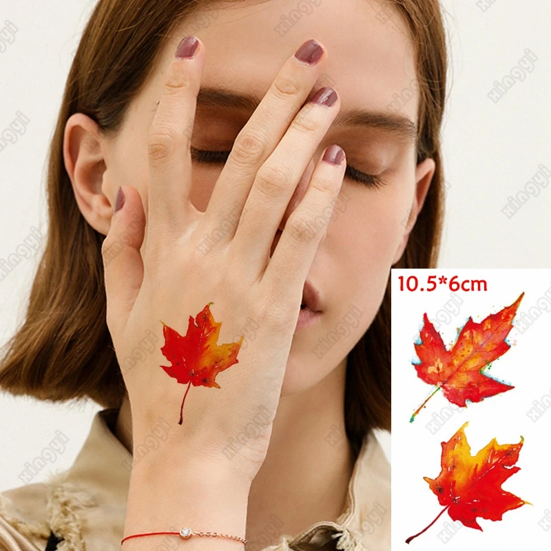 Waterproof Temporary Tattoo Stickers Red Maple Leaf Lavender Children Girls Tatoo Water Transfer Fake Flash Tatto for Man Woman