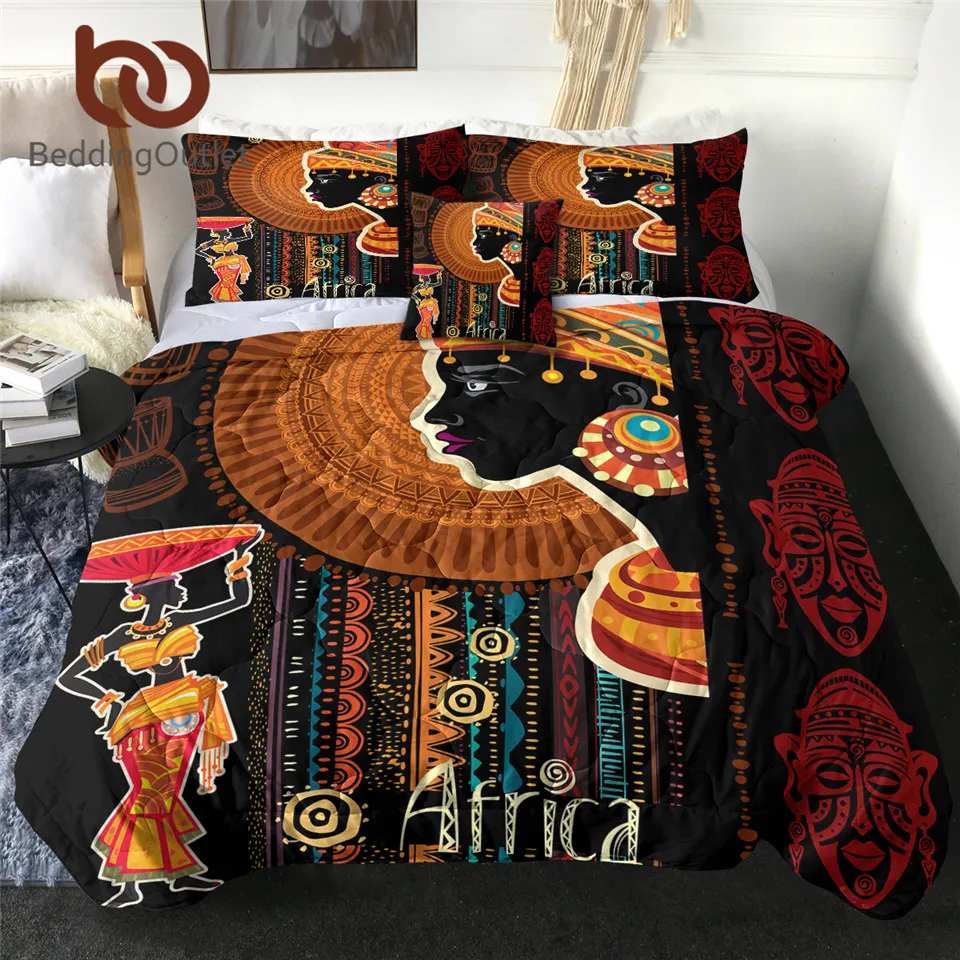 BeddingOutlet African Summer Quilt Tribal Bedspread Full Size Ethnic Bed Set Woman Mask Colorful Air-conditioning Comforter 4pcs