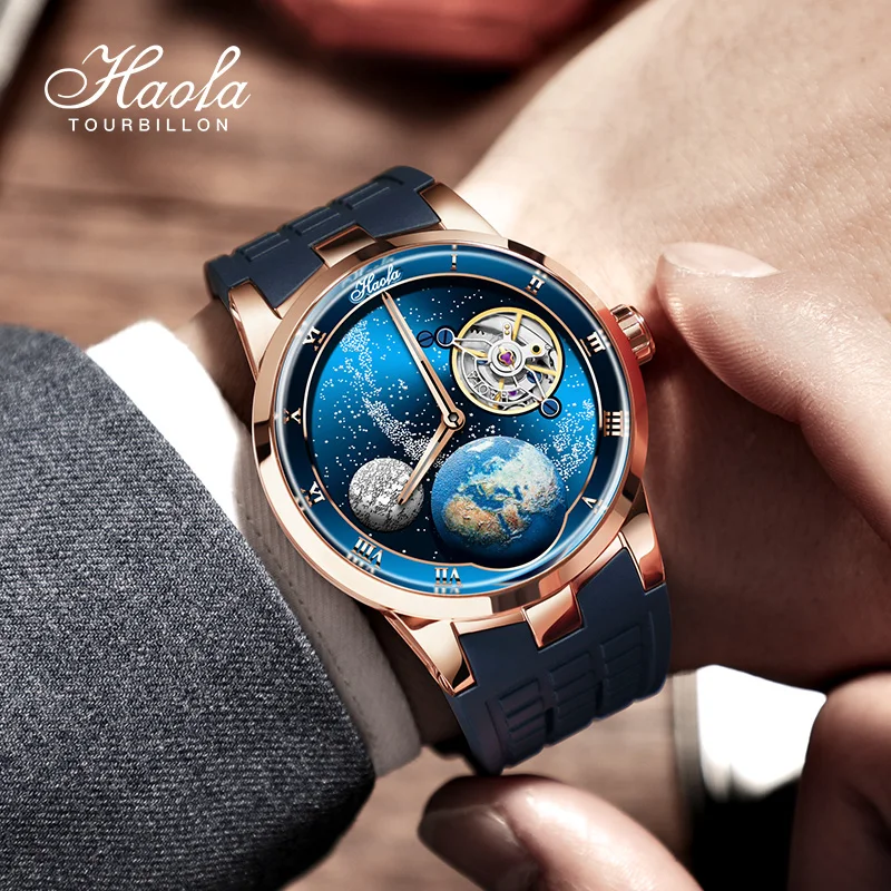 Haofa 1952 Carrousel Mechanical Watch For Men Sapphire Karrusel Starry Power Reserve 80H Wristwatches Luxury relógio masculino