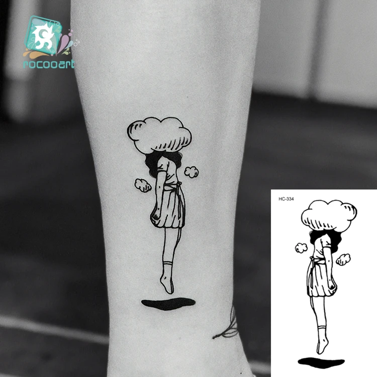 Rocooart Body Art Black White Drawing Little Element figure Floral Ballet GIrl Water Transfer Temporary Fake Tattoos Sticker