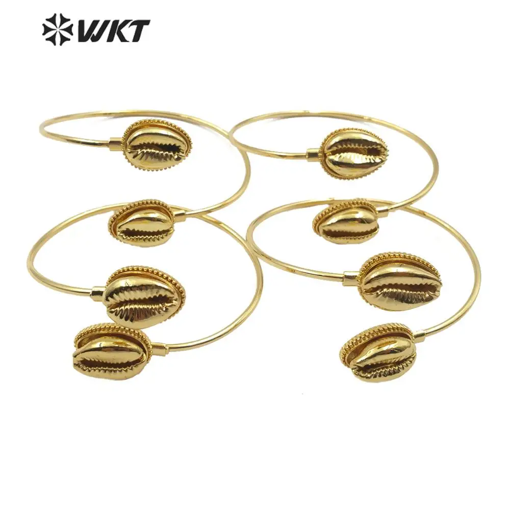 

WT-B505 Wholesale New Design Natural Cowrie Shell Cuff Bracelet Double Full Gold Electroplated Bangle Woman Fashion Jewelry
