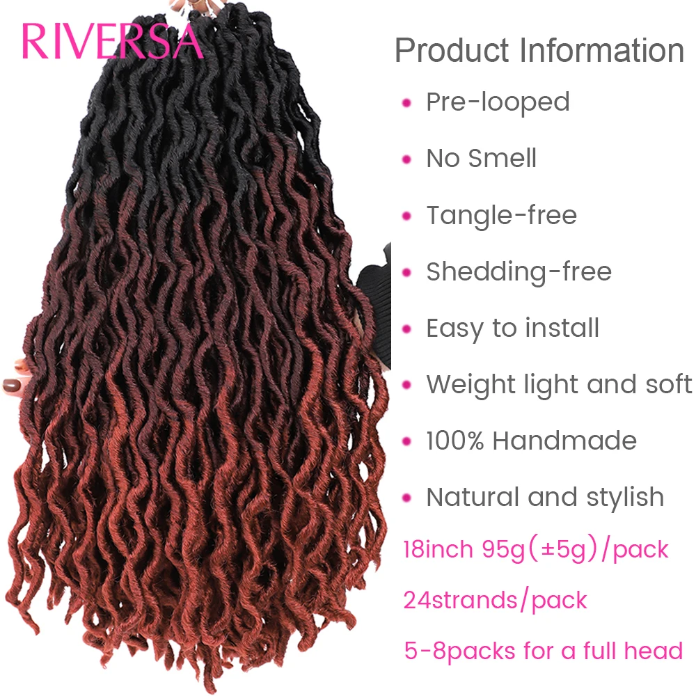 18 Inch Curly Faux Locs Crochet Hair 1- 6 Packs Wavy Faux Dreadlocks Braiding Hair Synthetic Faux Locs extensions de cheveux