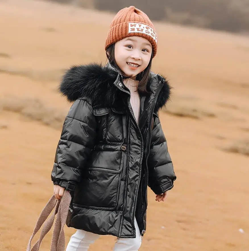 2021 winter new real fur collar down jacket children thicker 90% white duck down coats baby girl warm down parka wz376