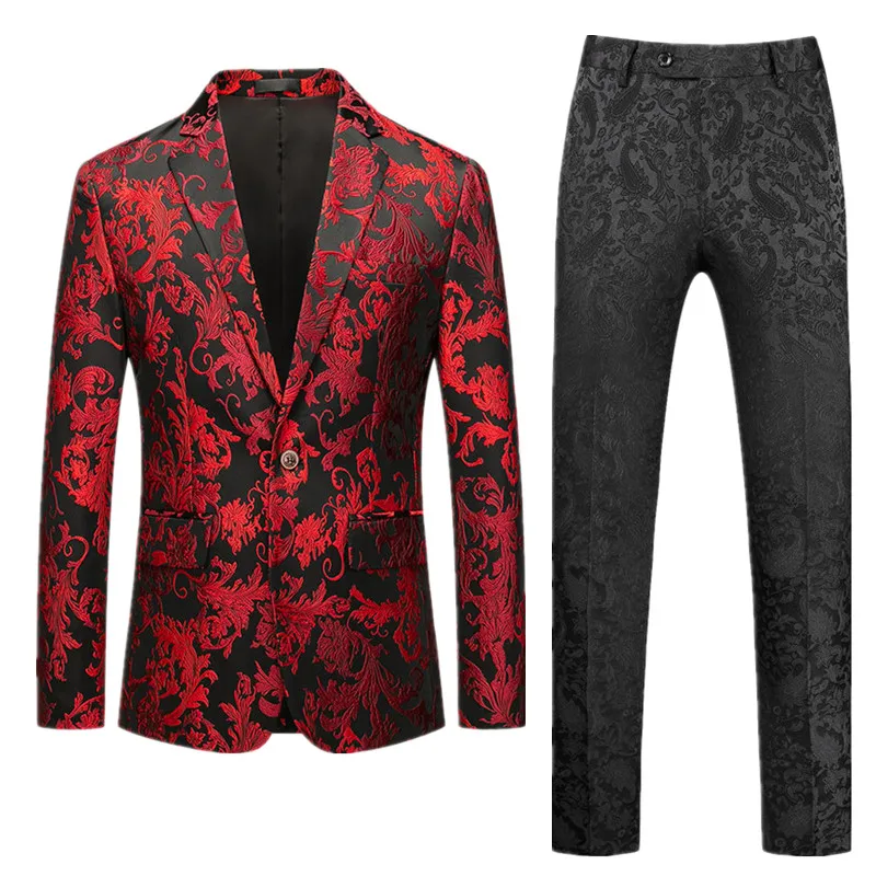 Classic Men's Jacquard Dress Suits Size S M L XL XXL 4XL 5XL 6XL Slim Fit Men Business Wedding Banquet Blazers Jacket and Pants