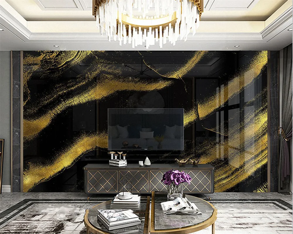 

beibehang Customized modern black gold hotel reception club gold leaf imitation marble background wallpaper papier peint