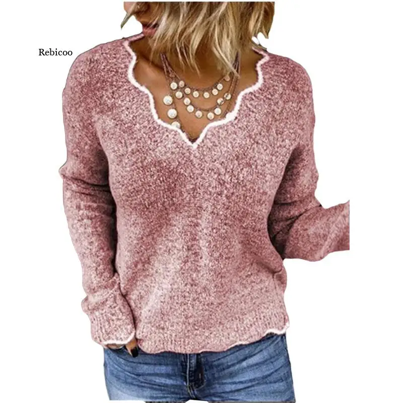 Spring Women Sweater Lace Flaky Clouds V-Neck New Autumn Winter Sweater Simple Casual  5Xl