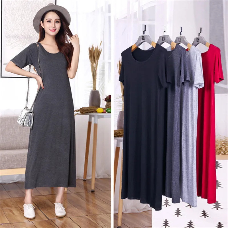 Large Size Fat Mm Sleepwear Loose Thin Base Dress Long Summer Nightgowns Short-Sleeved Modal Nightdress Women Nightshirt 4XL