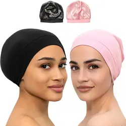 Gorro de satén elástico suave para mujer y hombre, gorro forrado de bambú, pelo Natural rizado, gorro de enfermera