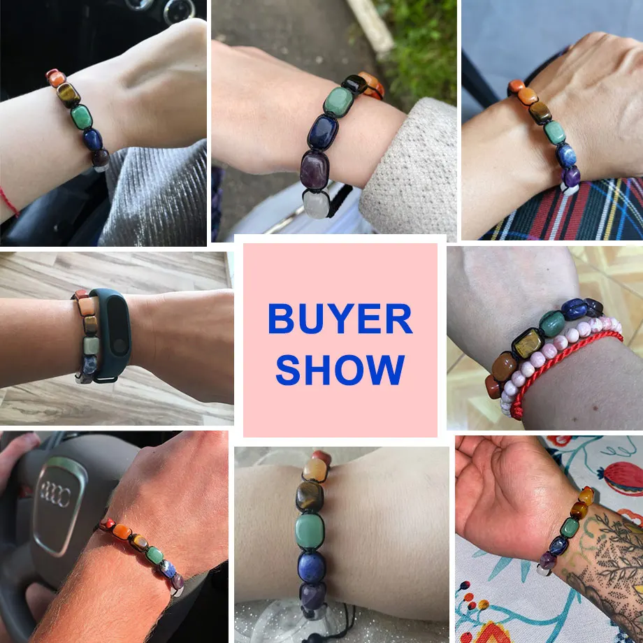 CSJA 7 Chakras Bracelets Reiki Natural Stone Braided Women Bracelet Healing Irregular Bead Handmade String Rope Adjustable G022 image 6