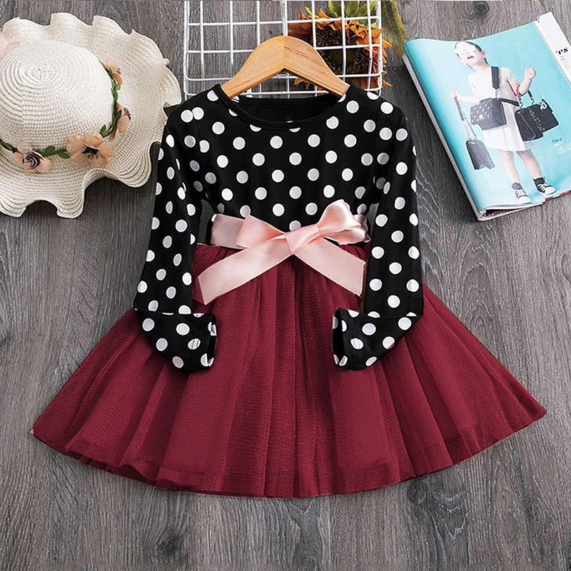 

2020 autumn winter girls dress long-sleeved polka dot princess dress for kids baby girls Party Dresses 2-7Y Children's clothing