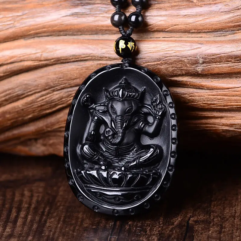 

Natural Obsidian Elephant god Pendants Jewelry Fine Jewelry Lucky Exorcise evil spirits Amulet Pendant Christmas Jewelry