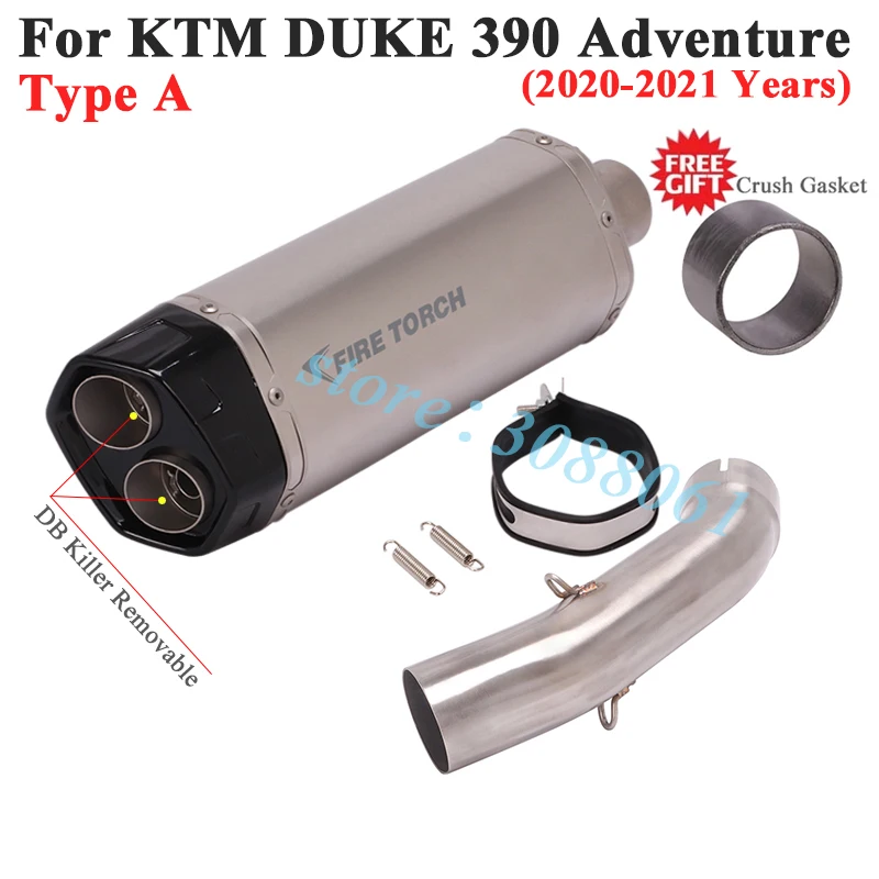 Slip On For KTM390 DUKE 390 Adventure 2020 2021 Motorcycle Exhaust System Escpae Modify Link Pipe Double Hole DB Killer Muffler