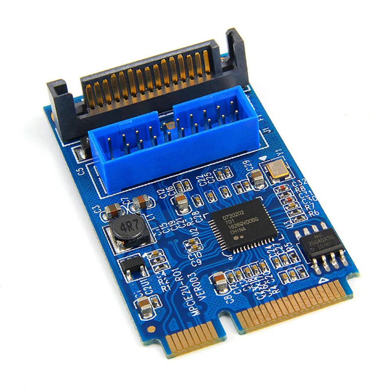 MINI PCIE USB 3.0 19-pin การ์ด Riser อะแดปเตอร์ SATA Power Mini PCI Express ถึง Dual PORTS แผงด้านหน้า USB ซ็อกเก็ต Raiser
