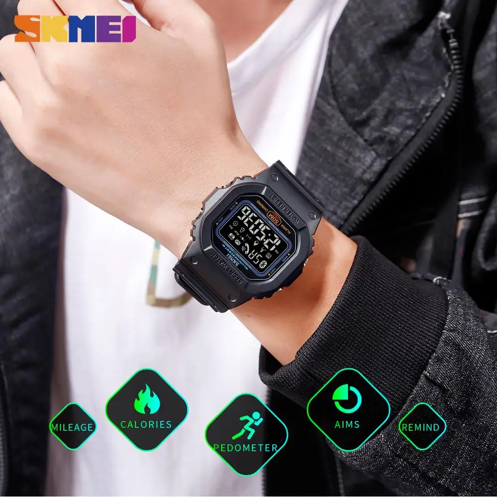 SKMEI 5Bar Waterproof Pedometer Calendar Military Outdoor Sport Men\'s Watches Male Digital Wristwatches Relogio Masculino 1629