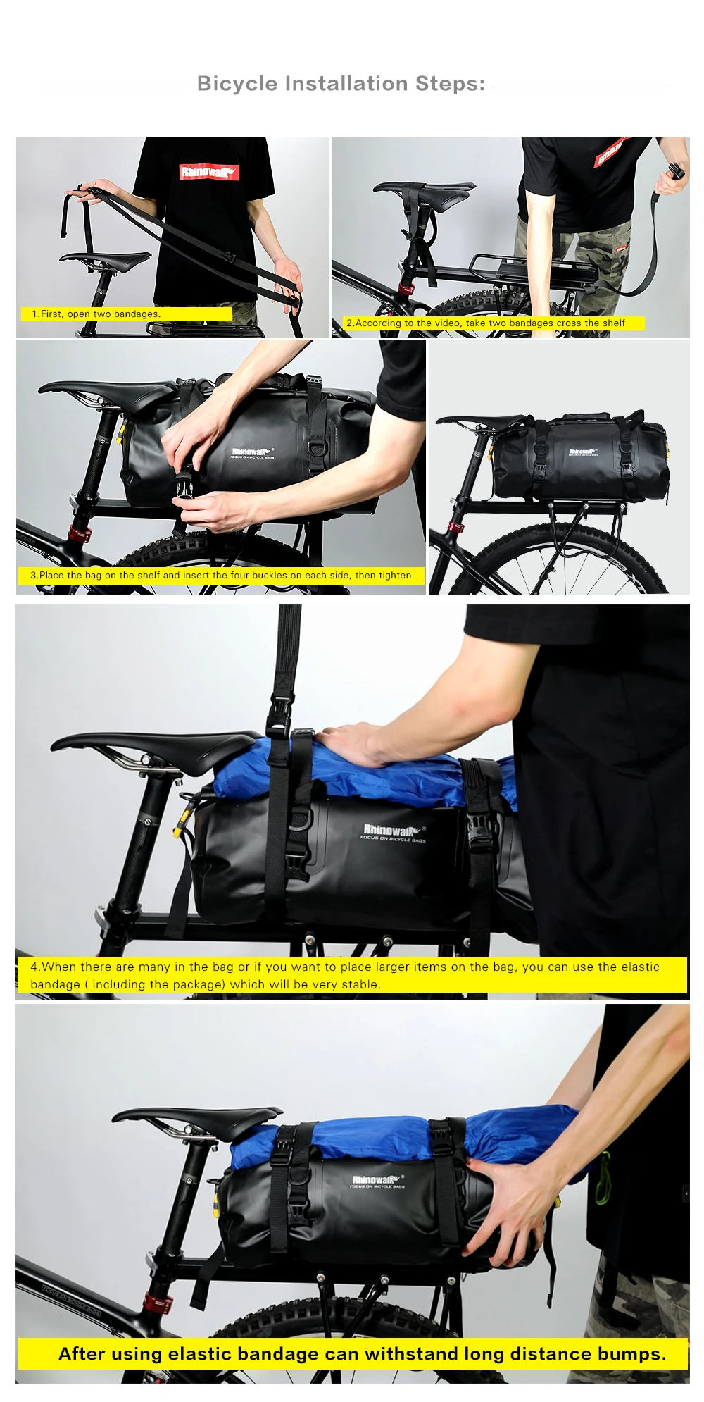 Rhino walk 20l fahrrad tasche wasserdicht mtb fahrrad koffer tasche hinten reisegepäck träger tragbarer sattels itz radfahren acessoriy – Detail 17