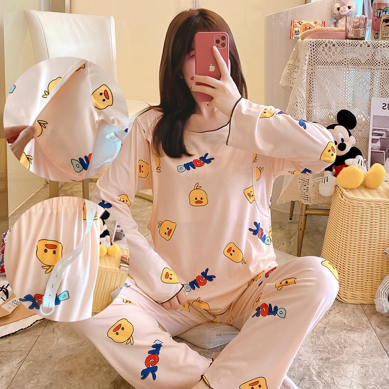 Breast Sleep Maternity Clothes for Pregnant Women Long Sleeve Pregnancy Winter Pajamas Nursing Clothing Breastfeeding Sleepwear