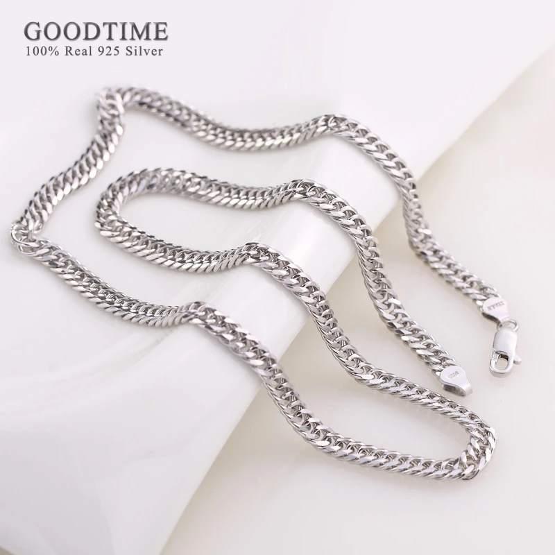 Fashion Pure 925 Sterling Silver Chain For Men Jewelry Genuine Silver Necklaces Hip-hop Male Double Buckle Chain 4MM/5MM/6MM