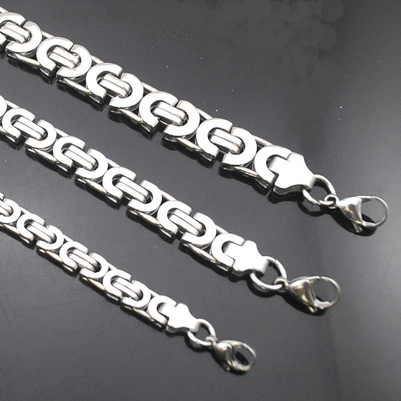 AMUMIU 6/8/11mm*16-25cm Men Bracelet Byzantine Silver Color Stainless Steel Links & Chains Male Jewelry Father Boys HB006