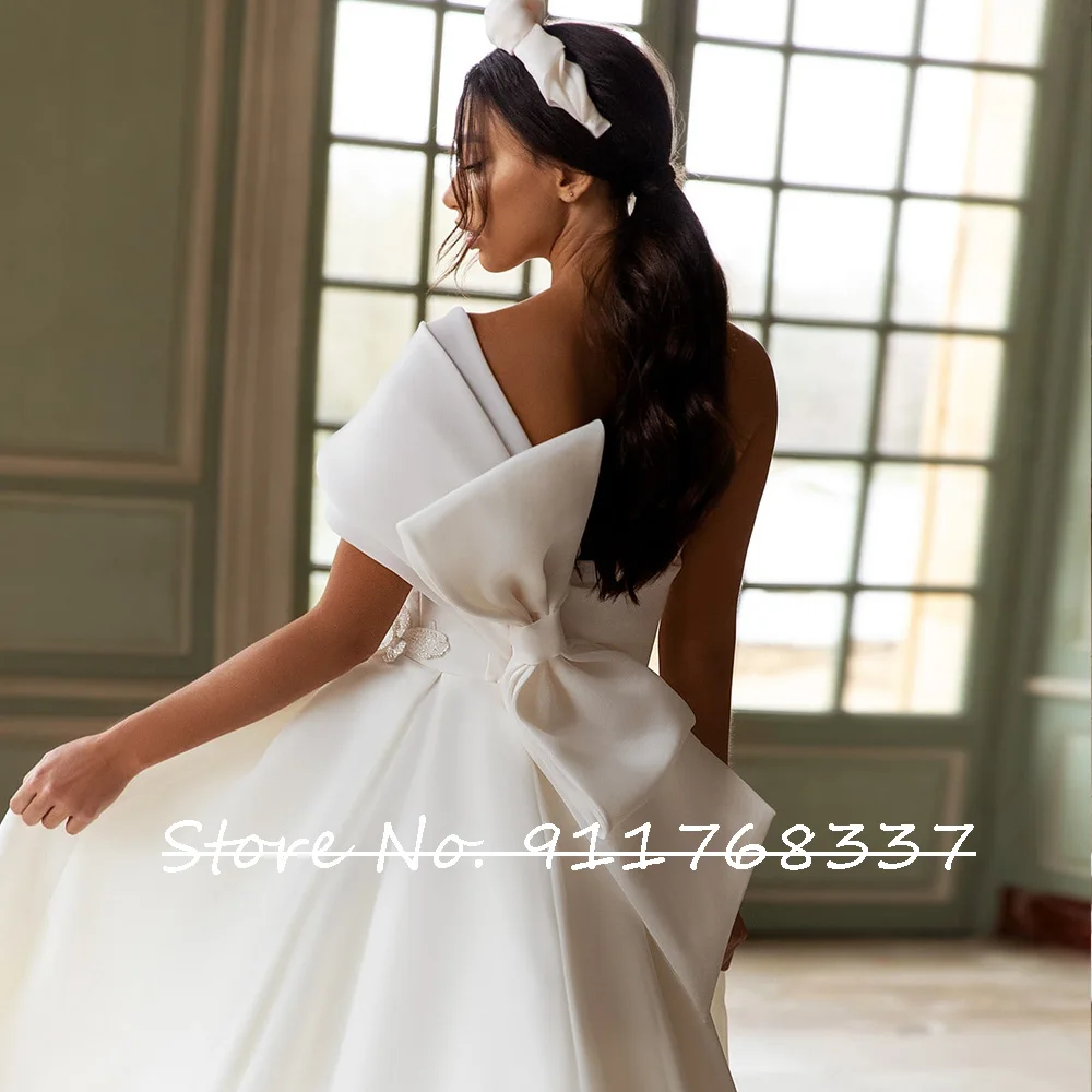 Gewaden De Mariage Organza Trouwjurk Één Schouder Sexy Trouwjurk Split Rok Eenvoudig Abito Da Sposa Strik Rug Hochzeitskleid