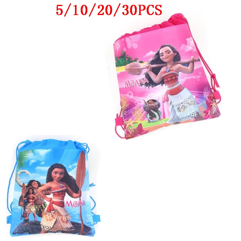 Baby Shower Party Kid Favors Disney Moana Princess tessuti Non tessuti Mochila Birthday Decoration coulisse rosa blu regali borse