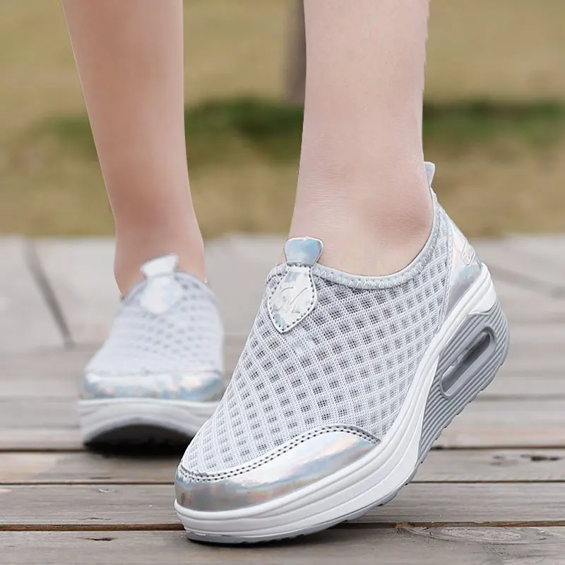 2021Women Casual Shoes  Soft Bottom Walking Shoes Woman Air Mesh Vulcanize Shoes Summer Chunky Sneakers For Basket Femme Wedges