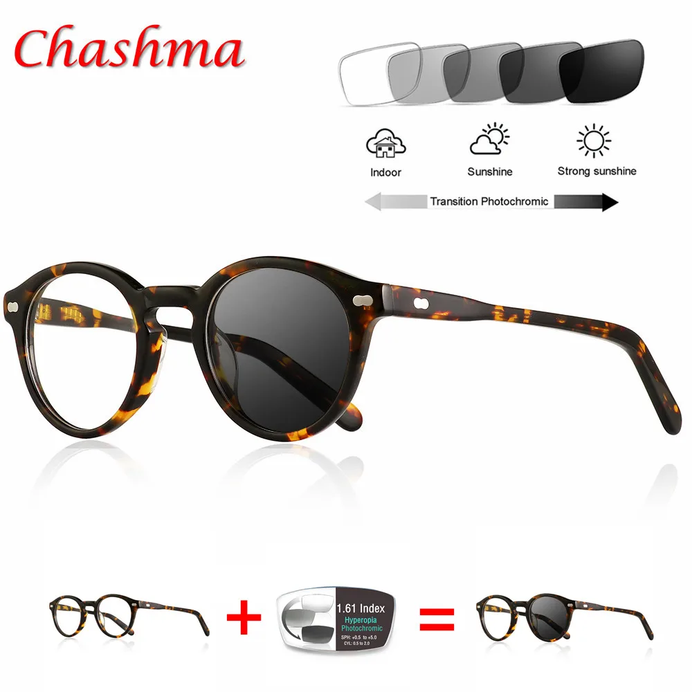 Acetate Round Glasses Sun Photochromic Myopia Eyeglasses Optical Men Student Finished Myopia Eyewear prescription Glasses Frame