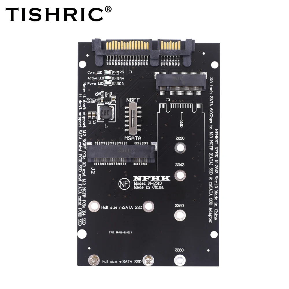 Tishric m.2 ngff msata para sata 2.5 Polegada placa de adaptador duplo-porto 2 em 1 ssd msata para sata adaptador 22pin porta msata