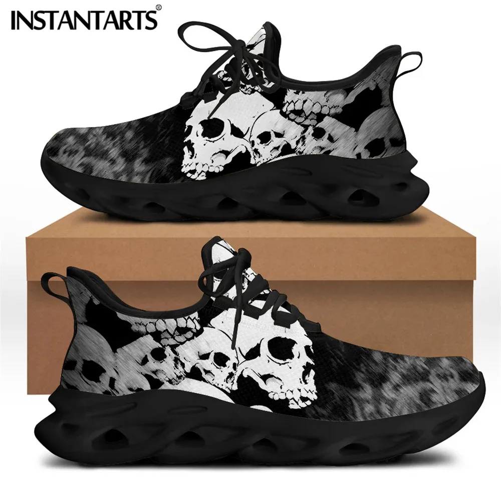INSTANTARTS Black Punk Skull Brand Design Men\'s Shoes Casual Lace Up Comfortable Breathable Sneakers Male Walking Footwear 2021