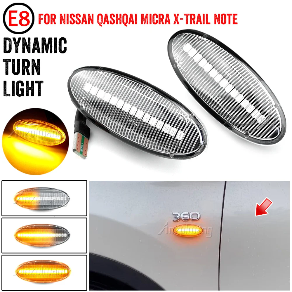 2Pcs Side Marker Lights Dynamic LED Turn Signal Light For Nissan Qashqai J10 X-trail T31 Cube Juke Leaf Micra Micra K13 Note E11