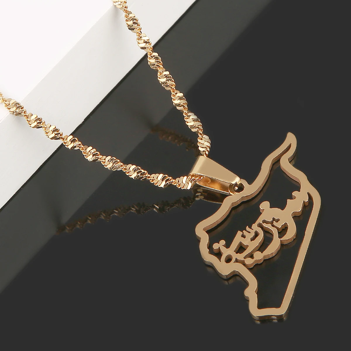 Stainless Steel Gold Color Syria Map Pendant Necklace Trendy Syria Map Outline Chain Jewelry