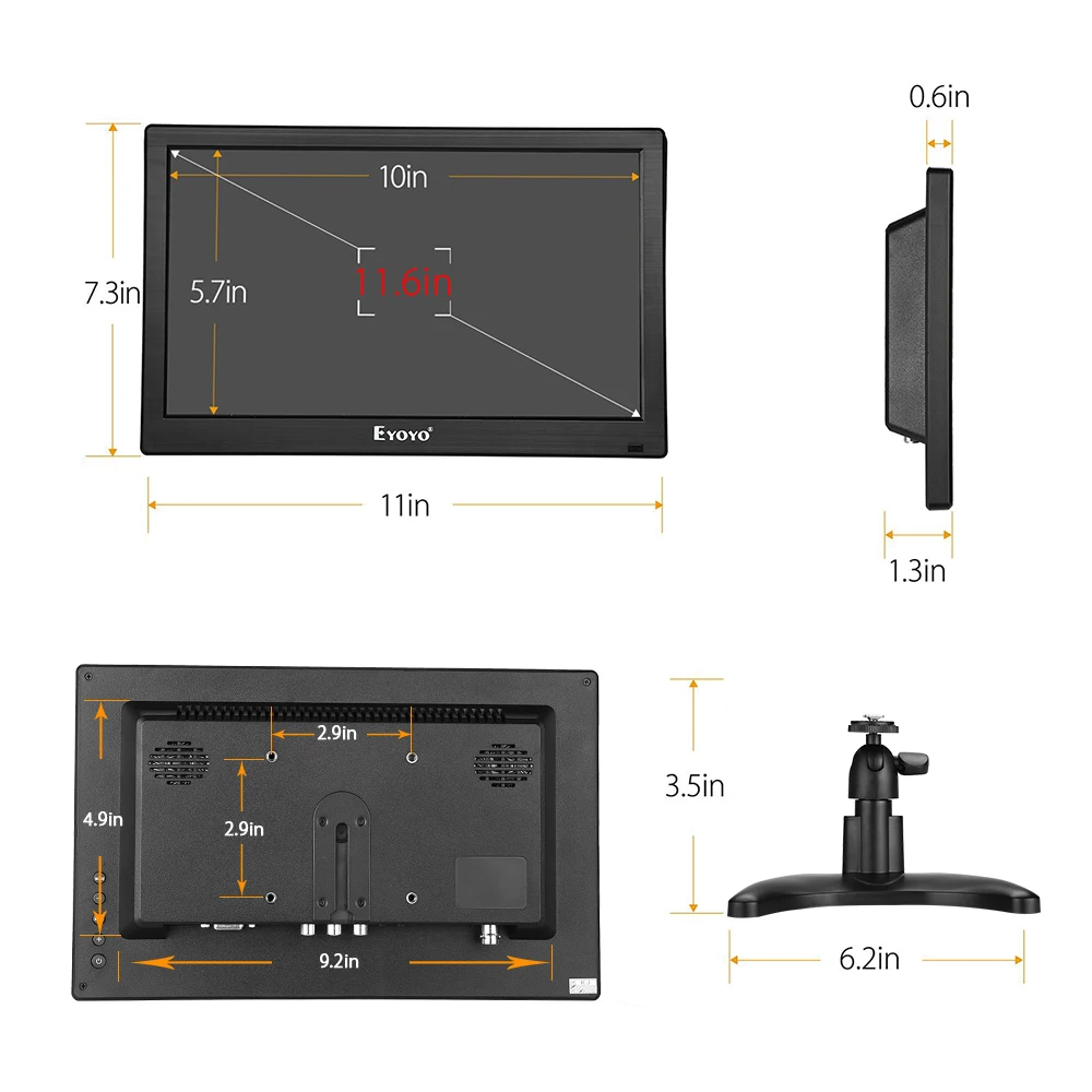 Imagem -04 - Eyoyo 12 1920x1080 Hdmi Monitor Ips Vga Bnc av Usb para Computador Portátil Câmera Cctv Monitor de tv Tela para Casa