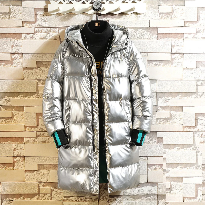 Inverno 2021 parka lungo leggero caldo giacca impermeabile da uomo di grandi dimensioni addensare liscio lucido con cappuccio imbottito in cotone