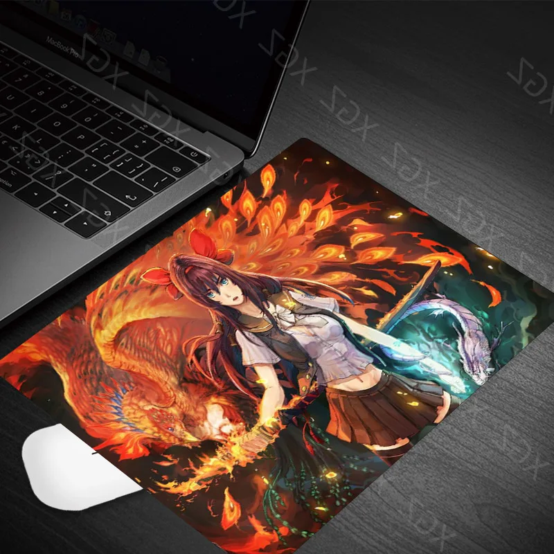 Yzuoan The Beautiful Anime Girls Rubber Mouse Pad Red Hair Lovely Mini Mouse Pads for Anime Lovers 220x180x2MM Pc Notebook Mats