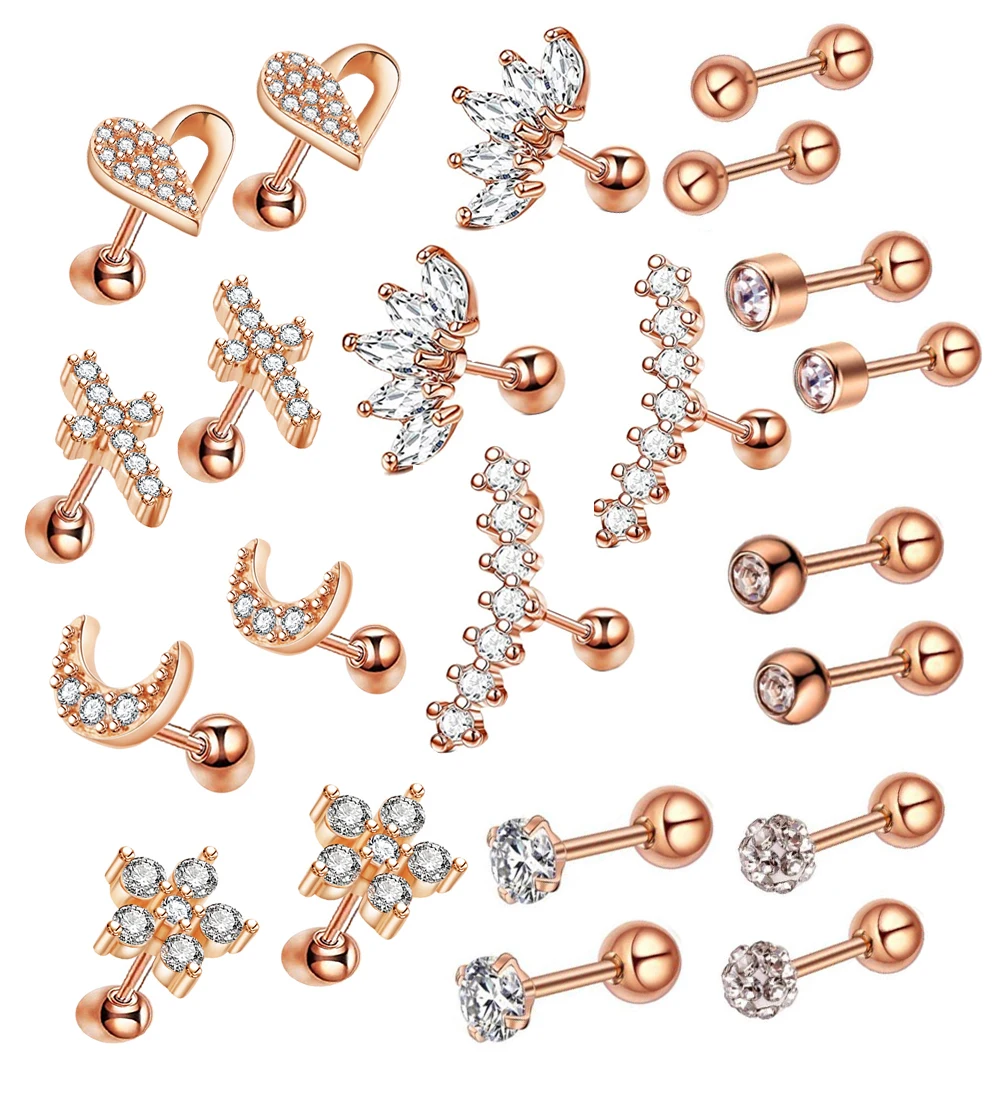 16g Cartilage Earrings Hoop Studs for Women Forwards Helix Earring Hoop Rook Daith Conch Tragus Earrings Stainless Steel Piercin