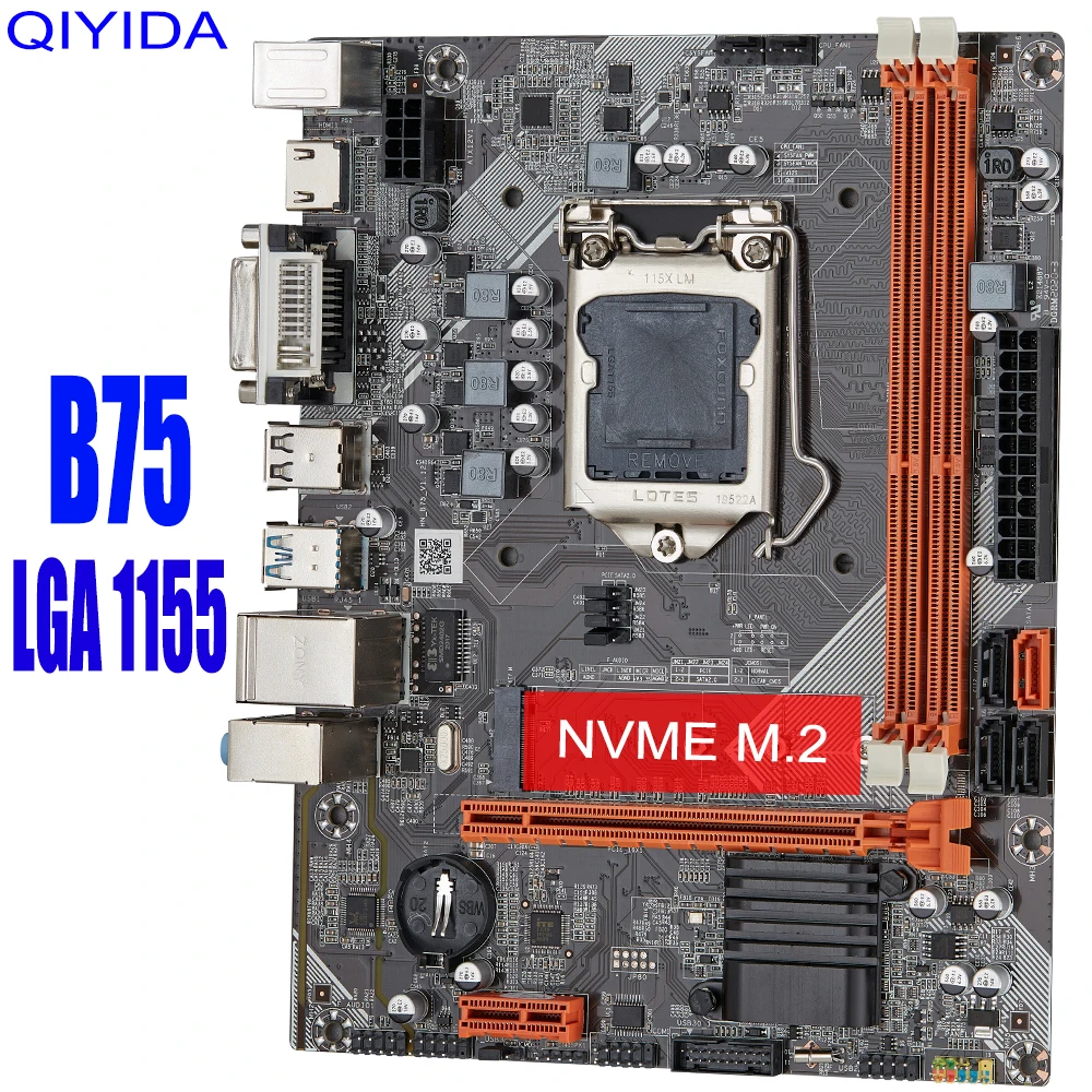 QIYIDA B75 Motherboard For LGA 1155 i3 i5 i7 E3 DDR3 1333/1600MHz 16GB SATA3.0 USB3.0 PCI-E VGA GAME