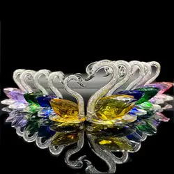 6 Colors Swan Crystal Glass Figurine Collection Diamond Swan Animal Paperweight Table Ornament Decor Kids Birthday Gifts