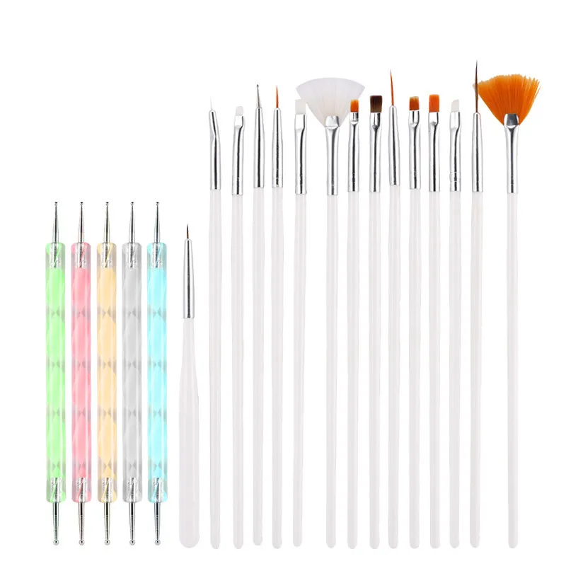 20 Pçs/set Padrão Pintura Da Arte Do Prego Acrílico UV Gel Extension Builder DIY Desenho Talão Strass Picking Kit Escova Dotting