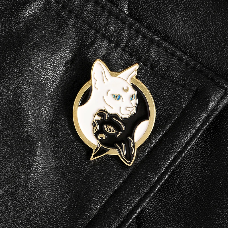 Cartoon Black and White Sphinx cat pin brooch badge personality lapel  pin accessories clothes bag hat jewelry gift for friend